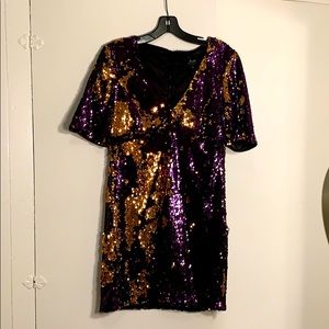 Bardot purple/gold sequins cocktail dress